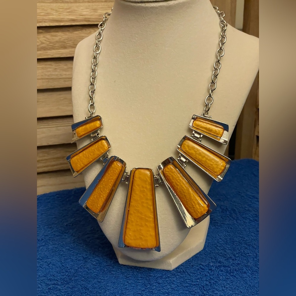 New York & Company Silver and Orange Statement Necklace